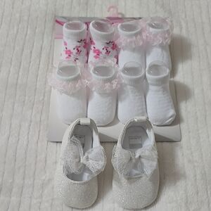 White Infant Socks with Pink Accents